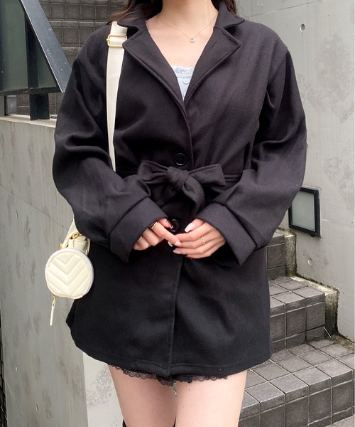 Mejoul トレンチコート コート リボンベルトボリュームスリーブ