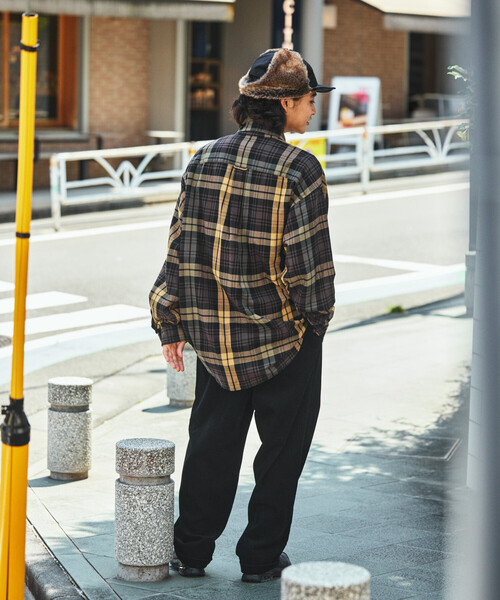 POST OVERALLS◇Band Collar Shirt/長袖シャツ/M/コットン/GRY/無地