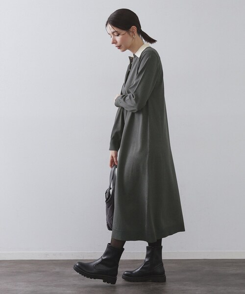 OPAQUE.CLIP（オペークドットクリップ） ワンピース 配色ポロ衿ニット