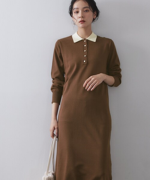 OPAQUE.CLIP（オペークドットクリップ） ワンピース 配色ポロ衿ニット