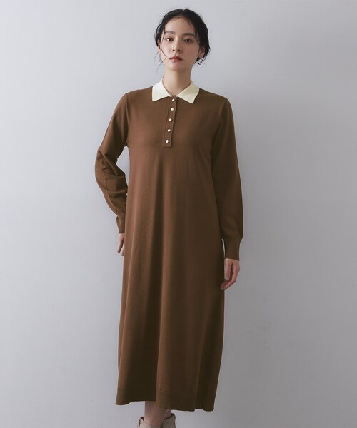 OPAQUE.CLIP（オペークドットクリップ） ワンピース 配色ポロ衿ニット