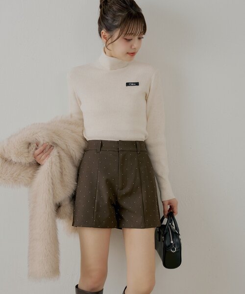 Stone  黒 ショートパンツ Chico（チコ） パンツ ラインストーンショートパンツ レディース