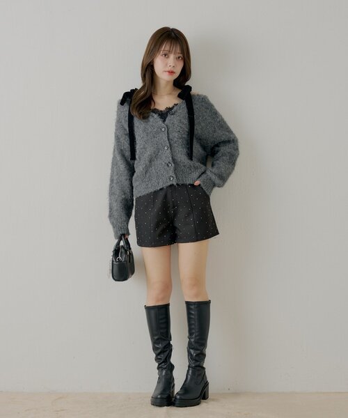 STONE  黒 ショートパンツ Chico（チコ） パンツ ラインストーンショートパンツ レディース