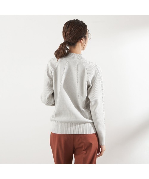 グレー ケーブルニット ハイネックセーター SUIT SELECT ニット セーター ケーブルハイネックニット レディース