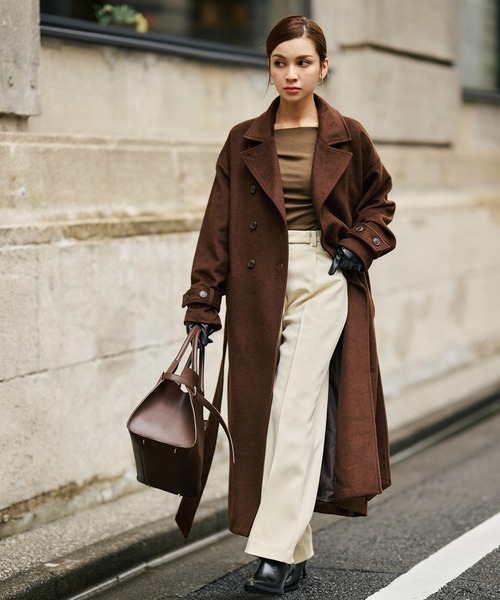 KINO THE KEI コート アウター ベルテッド ロングコート レディース