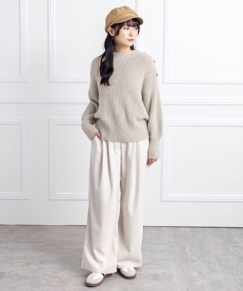 CLEAR BASIC ニット セーター ゴールドボタン長袖ニットトップス