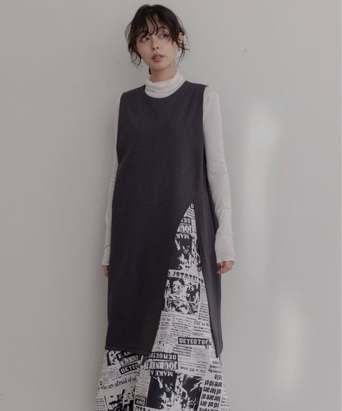 Eimee Law（エイミーロウ） ワンピース ニュースペーパー柄レイヤード