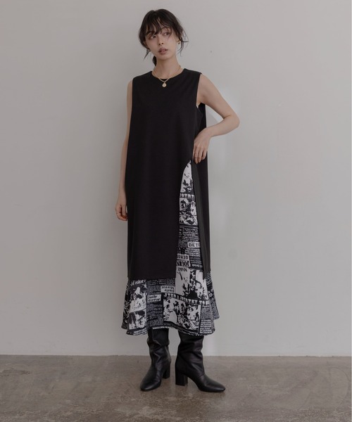Eimee Law（エイミーロウ） ワンピース ニュースペーパー柄レイヤード