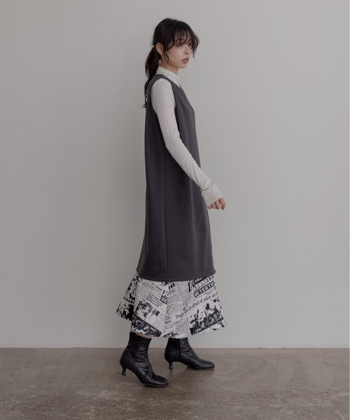 Eimee Law（エイミーロウ） ワンピース ニュースペーパー柄レイヤード
