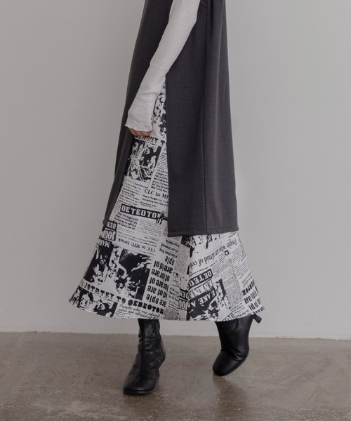 Eimee Law（エイミーロウ） ワンピース ニュースペーパー柄レイヤード