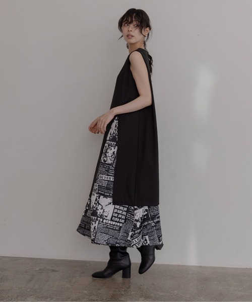Eimee Law（エイミーロウ） ワンピース ニュースペーパー柄レイヤード