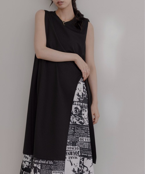 Eimee Law（エイミーロウ） ワンピース ニュースペーパー柄レイヤード