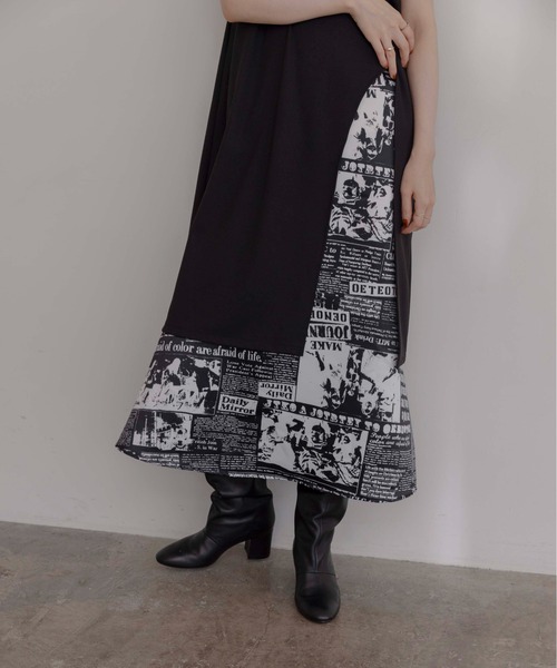 Eimee Law（エイミーロウ） ワンピース ニュースペーパー柄レイヤード