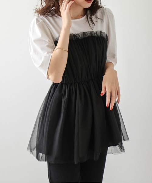 「SUGAR BISKET」 「La-gemme」半袖ブラウス フリー ホワイト×ブラック レディース_画像5