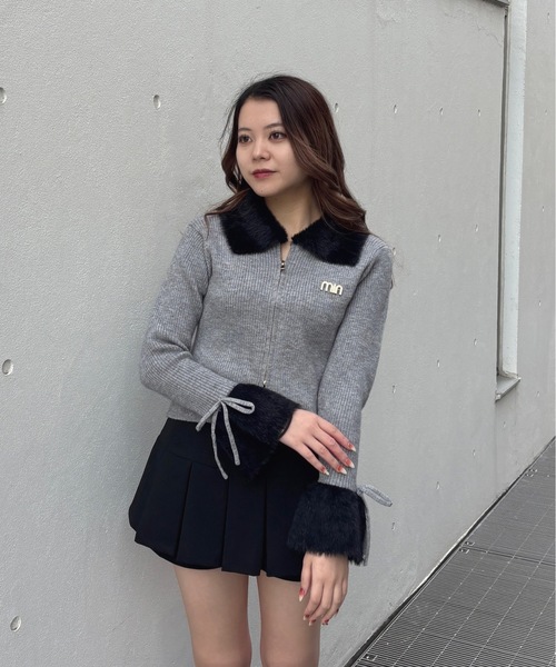 one way（ワンウェイ） ニット セーター フェザー衿ZIPニット