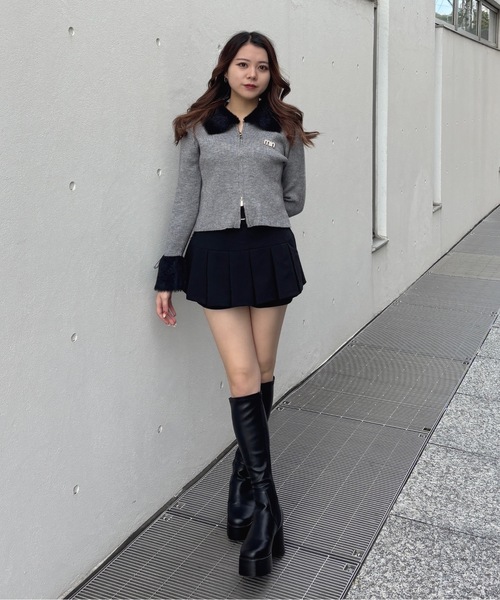 one way（ワンウェイ） ニット セーター フェザー衿ZIPニット