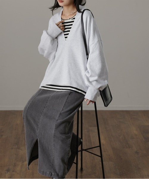 「HUG.U」 スウェットカットソー FREE ダークグレー レディース_画像4