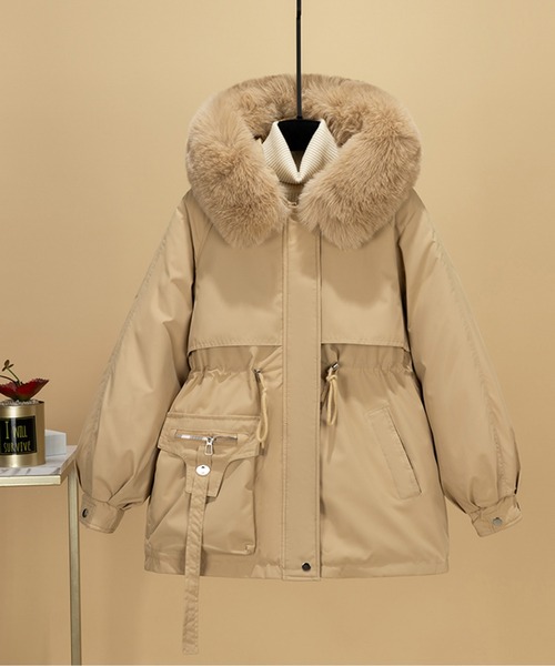 LUCPY モッズコート コート エコファーカラー中綿ミドルモッズコート