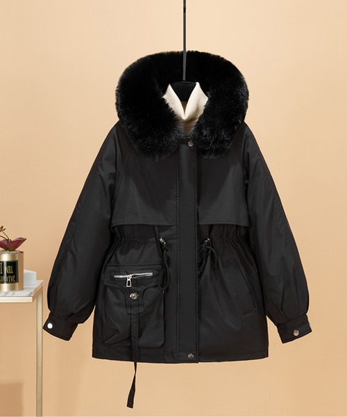 LUCPY モッズコート コート エコファーカラー中綿ミドルモッズコート