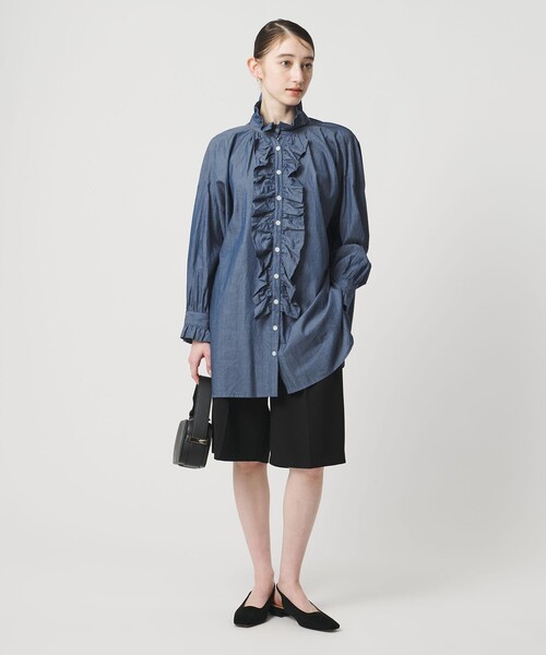 dahlia フリル付きシャンブレーシャツ 楽天市場】ダリア dahl'ia シャンブレー フリル ブラウス DBL-343DR