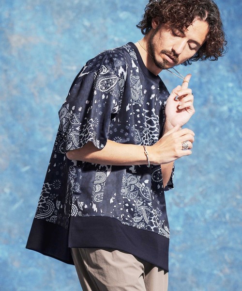 Jih Nunc（ジーヌンク） tシャツ mt10234-ペイズリー×レオパードパッチ 
