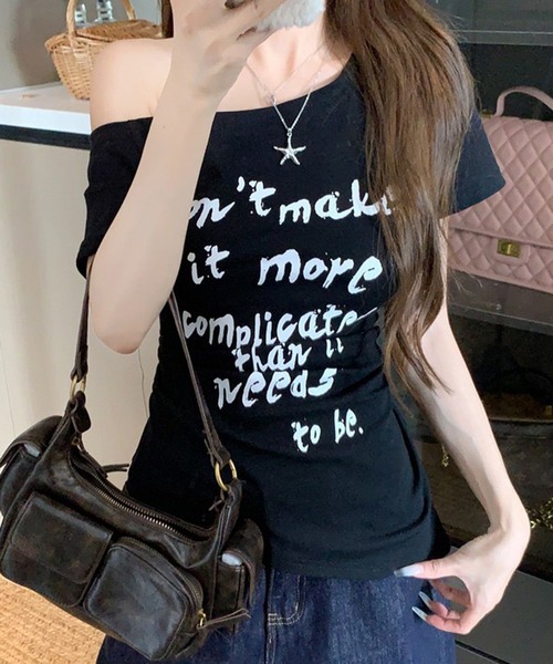 NANEA（ナネア） tシャツ 半袖 ロゴプリントワンショルダー