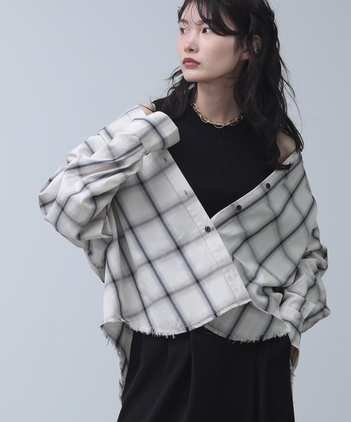 ブラウス シャツ カットオフチェックシャツ レディース