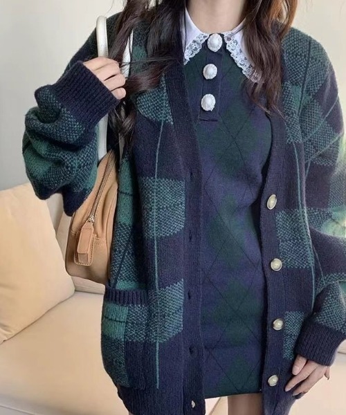 「SETUP7」 ニットカーディガン FREE グリーン レディース_画像3