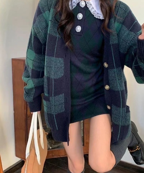 「SETUP7」 ニットカーディガン FREE グリーン レディース_画像4