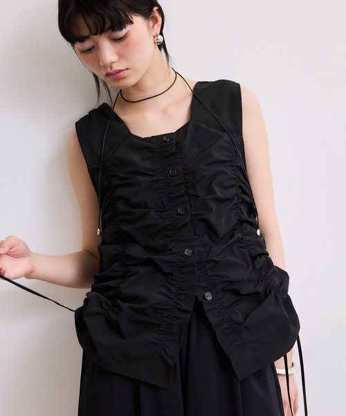 ADAM ET ROPÉ ベスト ジレ ブラック ADAM ET ROPE'（アダムエロペ） ベスト ジレ 「WEB限定」シャーリング