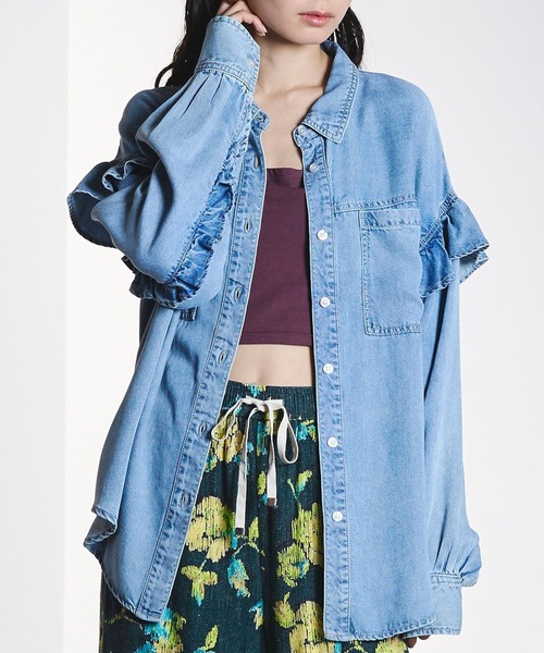 ROSE BUD（ローズバッド） ブラウス シャツ LIGHT OZ FRILL DENIM