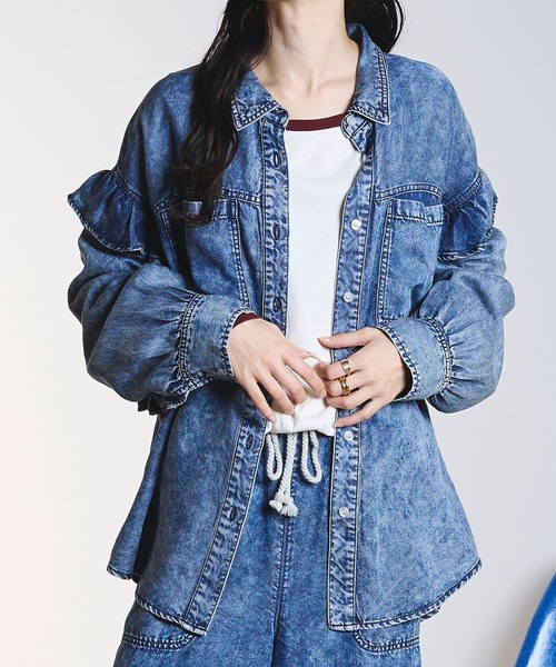 ROSE BUD（ローズバッド） ブラウス シャツ LIGHT OZ FRILL DENIM