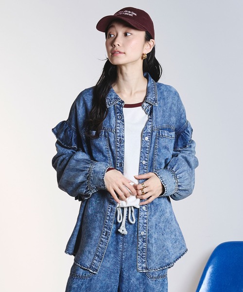 ローズバッドFRILL DENIM SHIRTS 13970円 ROSE BUD（ローズバッド） ブラウス シャツ LIGHT OZ FRILL DENIM