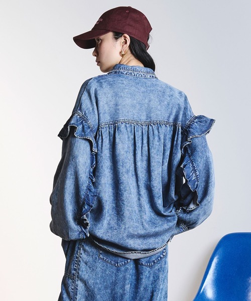 ROSE BUD（ローズバッド） ブラウス シャツ LIGHT OZ FRILL DENIM