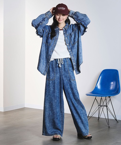 ROSE BUD（ローズバッド） ブラウス シャツ LIGHT OZ FRILL DENIM