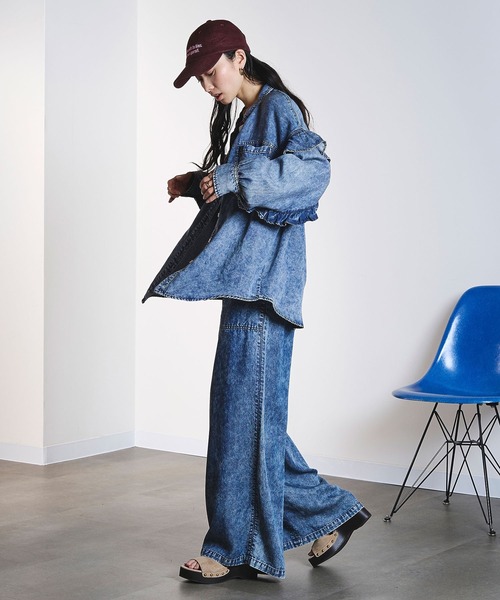 ROSE BUD（ローズバッド） ブラウス シャツ LIGHT OZ FRILL DENIM
