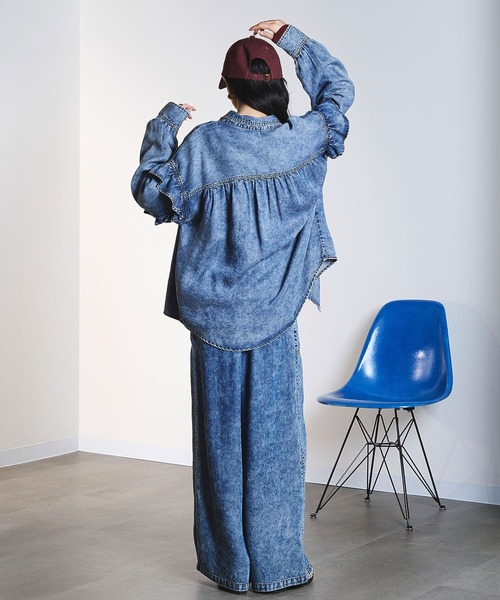ROSE BUD（ローズバッド） ブラウス シャツ LIGHT OZ FRILL DENIM