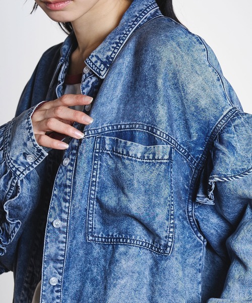 ROSE BUD（ローズバッド） ブラウス シャツ LIGHT OZ FRILL DENIM