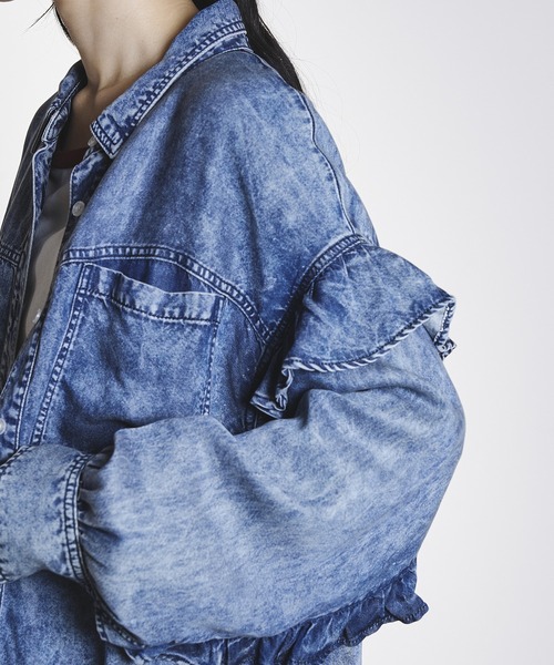 ROSE BUD（ローズバッド） ブラウス シャツ LIGHT OZ FRILL DENIM