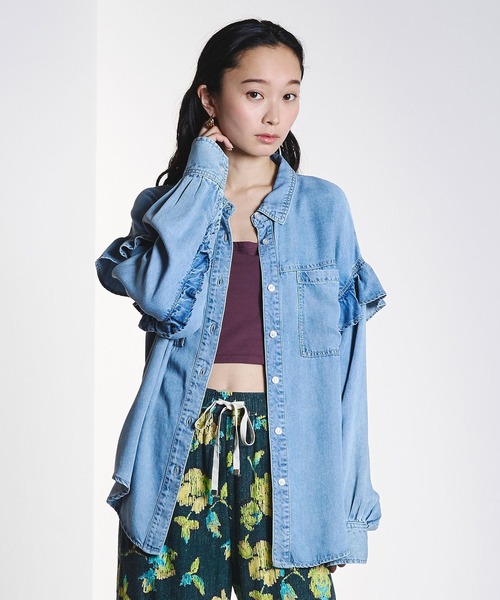 ROSE BUD（ローズバッド） ブラウス シャツ LIGHT OZ FRILL DENIM