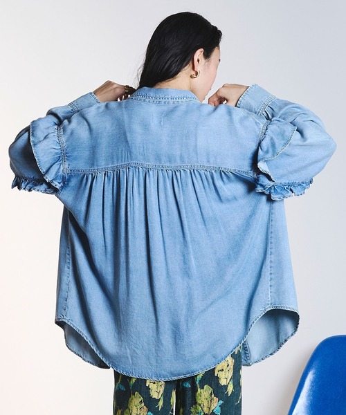 ROSE BUD（ローズバッド） ブラウス シャツ LIGHT OZ FRILL DENIM