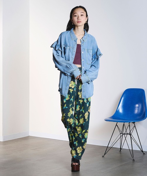 ROSE BUD（ローズバッド） ブラウス シャツ LIGHT OZ FRILL DENIM