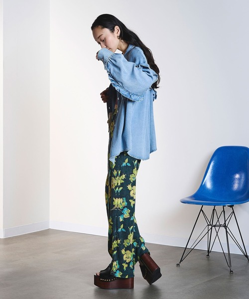 ROSE BUD（ローズバッド） ブラウス シャツ LIGHT OZ FRILL DENIM