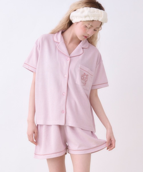 パジャマ ルームウェア 「SET ITEM」pail open collar shirt set up