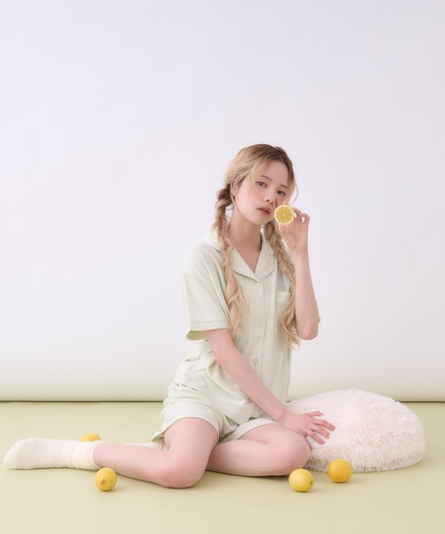 パジャマ ルームウェア 「SET ITEM」pail open collar shirt set up