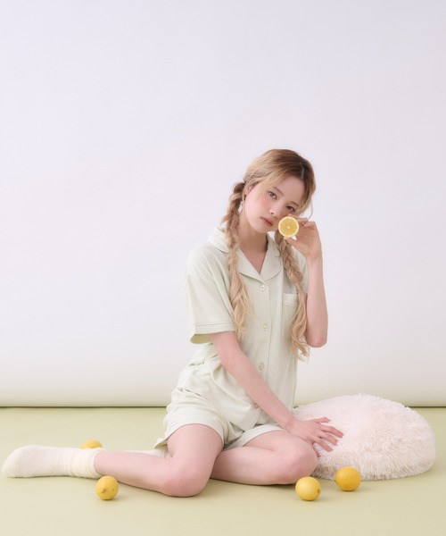 パジャマ ルームウェア 「SET ITEM」pail open collar shirt set up