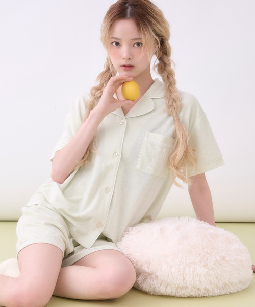 パジャマ ルームウェア 「SET ITEM」pail open collar shirt set up