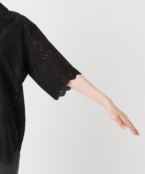 ブラウス シャツ 「一部WEB限定追加」コットンカットワーク刺繍開襟シャツ レディースの画像