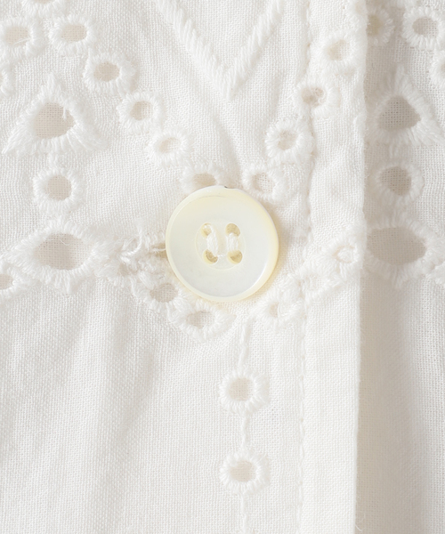ブラウス シャツ 「一部WEB限定追加」コットンカットワーク刺繍開襟シャツ レディースの画像