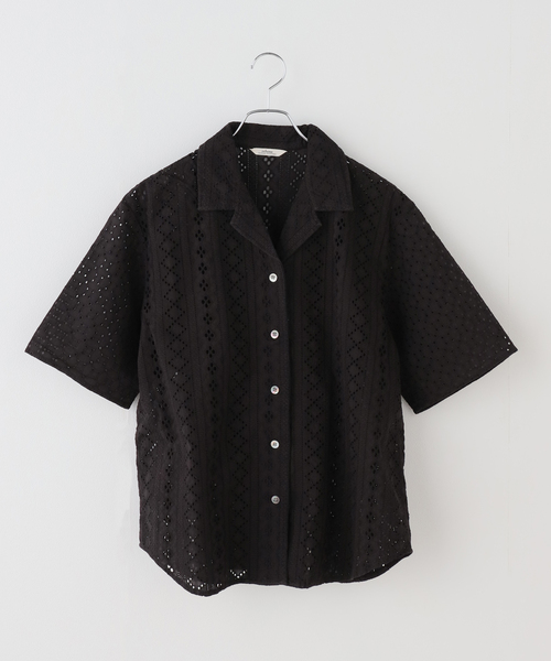 ブラウス シャツ 「一部WEB限定追加」コットンカットワーク刺繍開襟シャツ レディースの画像